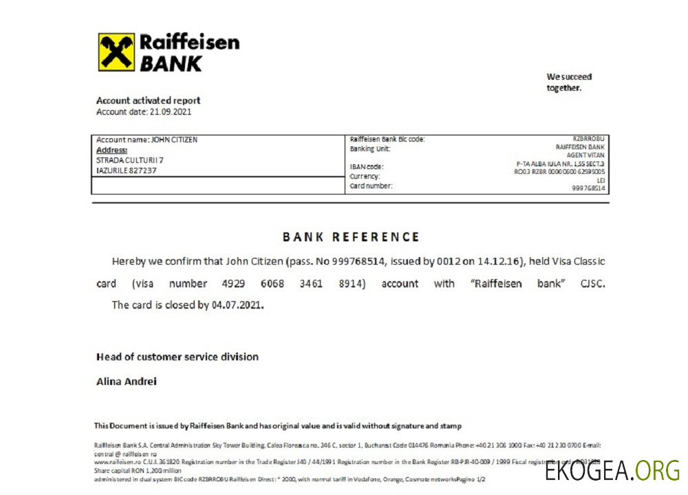 Référence Roumanie , Raiffeisen , closure